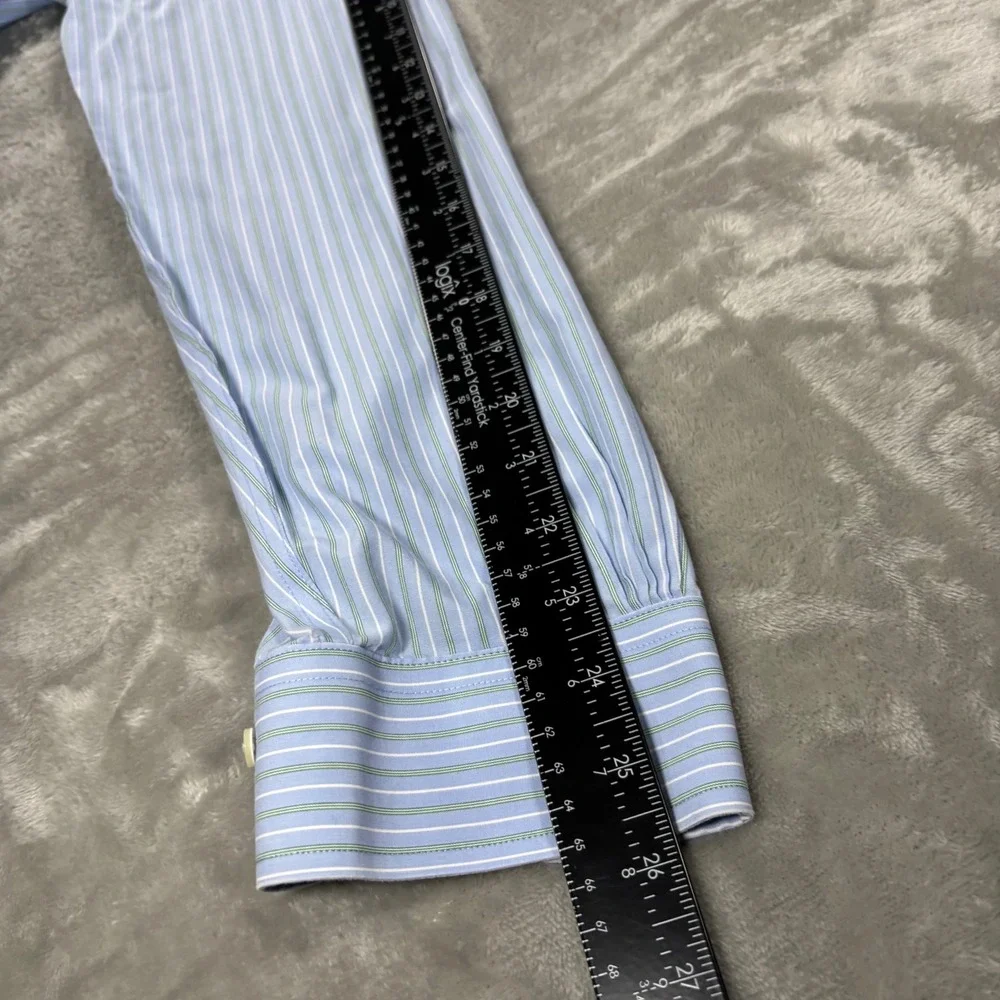 Brooks Brothers 1818 Regent Dress Shirt Mens 15 4/5 Blue Green Striped Non-Iron